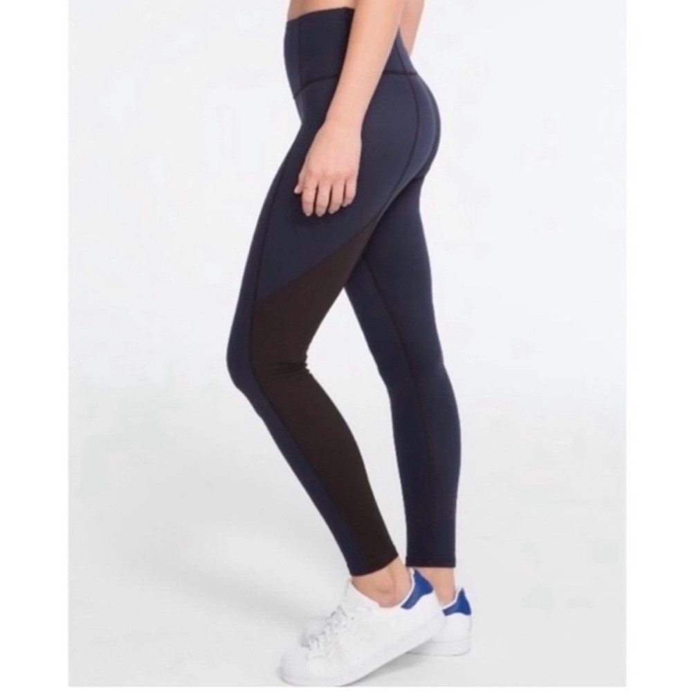 SPANK Athletic Compression Leggings Navy Blue with Black Panel Stretch Sz 2X